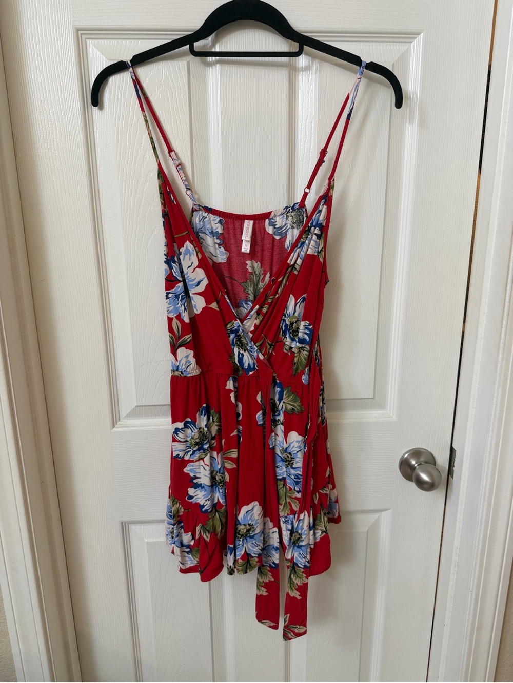 Xhilaration Red Floral Spaghetti-Strap Wrap Camisole Romper